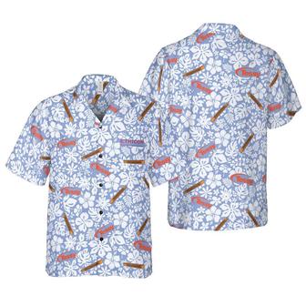 Tessy Logo Pattern Aloha Hawaiian Shirt For Summer, Tropical Hibiscus Blue Hawaiian Shirts For Men Women, Gift For Friend, Family, Team | Favorety