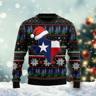Texas Bluebonnet Hat Map Christmas Funny Ugly Sweater - Thegiftio UK
