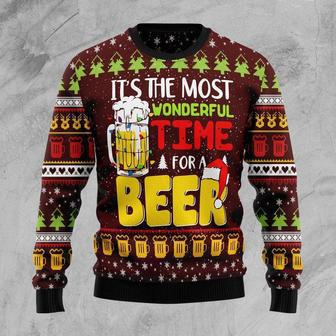 Time For Beer Dark Red Ugly Christmas Sweater For Men & Women | Favorety