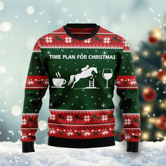 Time Plan For Christmas Show Jumping Horse Funny Ugly Sweater - Thegiftio UK
