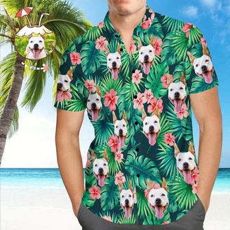 Tropical Summer Custom Face Aloha Hawaiian Shirts With Dog Humans Face, Tropical Flowers Custom Dog Humans Face Aloha Hawaiian Shirts For Men Women - Seseable