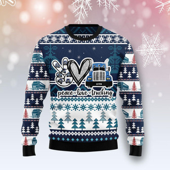 Truck Peace Love Christmas Funny Ugly Sweater - Thegiftio UK