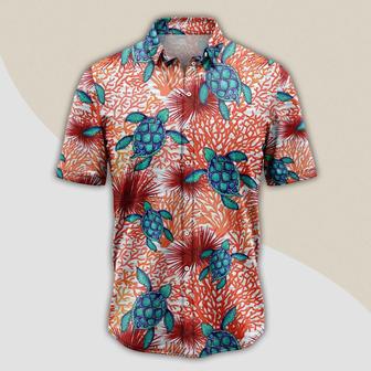 Turtle Coral Hawaiian Shirt, Sea Turtle Coral Aloha Shirt For Men Women - Perfect Gift For Turtle Lovers, Husband, Boyfriend, Friend, Family, Wife - Seseable