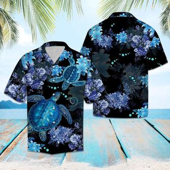 Turtle Hawaiian Shirt, Blue Sea Turtle Flower Aloha Shirt For Men Women - Perfect Gift For Turtle Lovers, Husband, Boyfriend, Friend, Family, Wife - Seseable