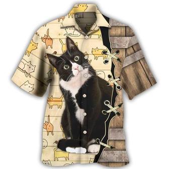 Tuxedo Cat Bicolor Cat Aloha Hawaiian Shirt For Summer, Best Colorful Cool Cat Hawaiian Shirts Outfit For Men Women, Friend, Team, Cat Lover - Seseable