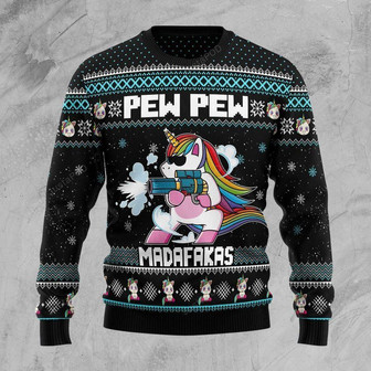 Unicorn Pew Pew Madafakas Black Ulgy Sweater - Thegiftio UK