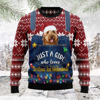 ust A Girl Who Loves Christmas And Goldendoodle Ugly Sweater - Thegiftio UK
