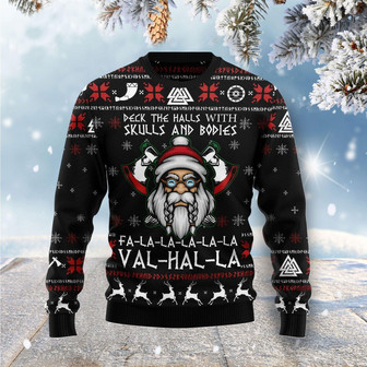 Viking Deck The Halls With Skulls Christmas Funny Ugly Sweater - Thegiftio UK