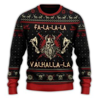 Viking Valhalla Black And Red Ugly Christmas Sweaters - Thegiftio UK