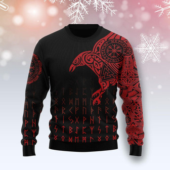 Vikings The Raven Of Odin Tattoo Christmas Funny Red Ugly Sweater - Thegiftio