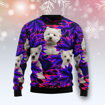 West Highland White Terrier Leaves Purple Funny Ugly Sweater - Thegiftio UK