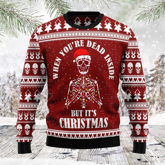 When You're Dead Inside But It's Christmas Skull Ugly Sweater - Thegiftio UK