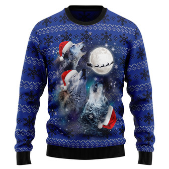 Wolf Moon Ugly Christmas Sweater For Men And Women - Thegiftio UK