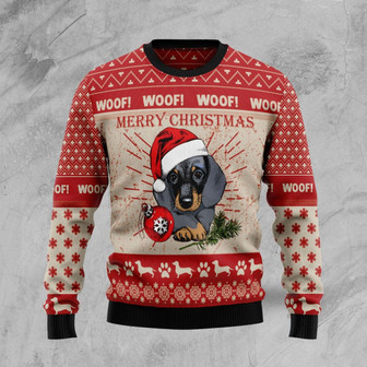Woof Dachshund Dog Ugly Christmas Sweater - Thegiftio UK