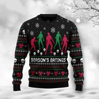 Zoombie Season Eatings Christmas Blue Ugly Sweater - Thegiftio UK