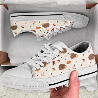 Autumn With Leaves And Hedgehog Pattern Low Top Shoes Sneaker - Monsterry