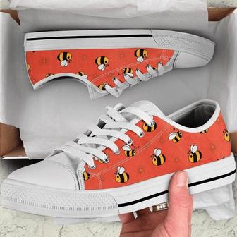 Bees And Flowers Pattern Low Top Shoes Sneaker - Monsterry