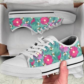 Bees Fly On Flower Pattern Low Top Shoes Sneaker - Monsterry