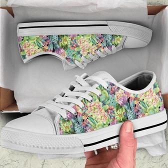 Blooming Cactus Garden Pattern Low Top Shoes - Monsterry