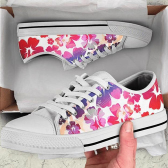 Colorful Aloha Flowers Floral Red Pink Purple Low Top Shoes - Monsterry