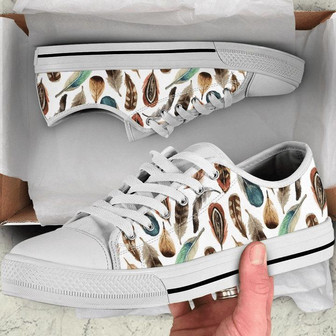 Colorful Feather Pattern, Boho Pattern Low Top Shoes - Monsterry