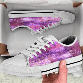 Colorful Pink Purple Grunge Abstract Art Low Top Shoes - Monsterry