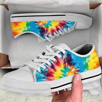 Colorful Tie Dye Yellow Red Blue Purple Abstract Art Low Top Shoes - Monsterry