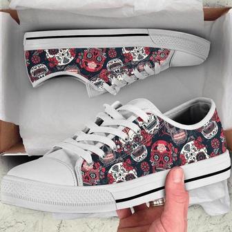 Day Of Dead Read And White Skulls Low Top Shoes - Monsterry DE