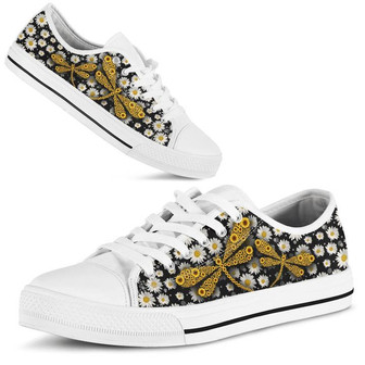 Dragonfly Sunflower Daisy Low Top Shoes - Monsterry