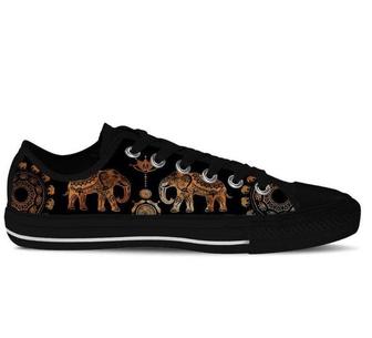 Ethnic Elephant Black Version Tennis Low Top Shoes - Monsterry