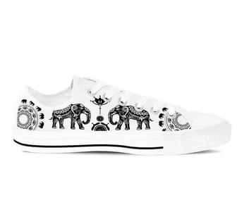 Ethnic Elephant White Version Tennis Low Top Shoes - Monsterry