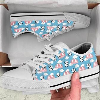 Happy Cute Panda Flying In The Sky Low Top Shoes - Monsterry