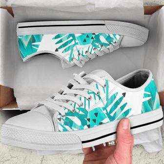 Light Green Teal Leaves Floral Flowers Low Top Shoes - Monsterry