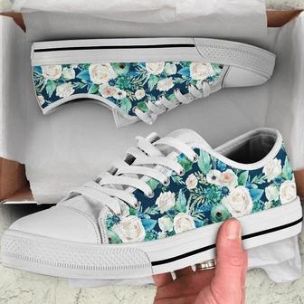 Navy Floral Low Top Shoes - Monsterry