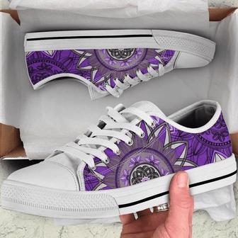 Purple Floral Mandalas Boho Chic Bohemian Low Top Shoes - Monsterry