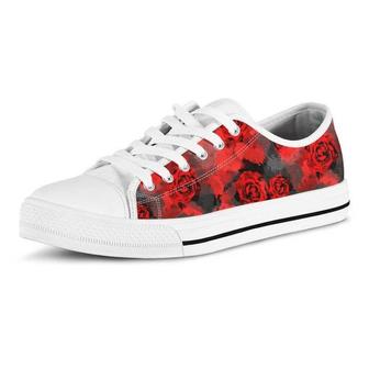 Red Rose Floral Low Top Shoes - Monsterry