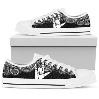 Sign Language Paisley Black White Low Top Shoes - Monsterry AU