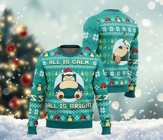 All Is Calm All Bright Snor-lax Pokemon Ugly Xmas Sweater, Manga All Over Print Sweatshirt | Favorety CA