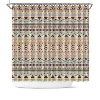 Beige Color Shape Pattern Ancient Boho Tribal Shower Curtain - Seseable