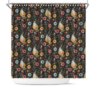 Birds On Tree Branches With Flowers Boho Shower Curtain - Seseable