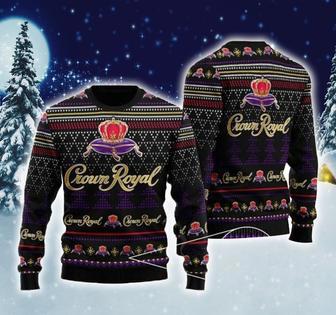 Black Crown Royal Ugly Christmas Sweater, Crown Royal Whisky Woolen Sweatshirt, Whisky Logo All Over Print Sweater | Favorety AU