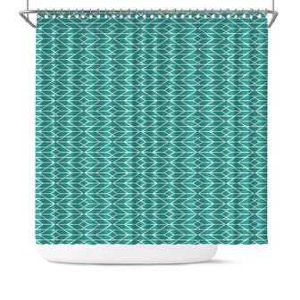 Blue Green White Line Boho Tribal Home Bath Shower Curtain - Seseable