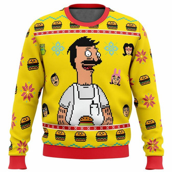 Bob Belcher Christmas Ugly Sweater, Bob's Burgers Christmas Sweater, Xmas Sweater - Thegiftio UK
