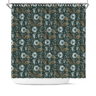 Boho Birds And Flower Retro Green Shower Curtain - Seseable