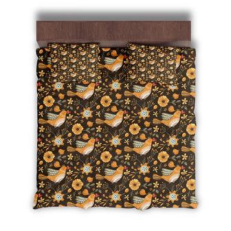 Boho Birds And Flowers Brown Color 3 Pieces Bedding Set - Seseable