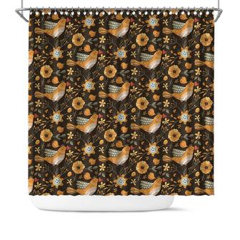 Boho Birds And Flowers Brown Color Shower Curtain - Seseable