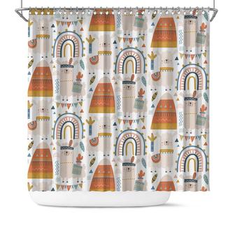 Boho Llama Paper Set Vintage Pattern Boho Living Shower Curtain - Seseable