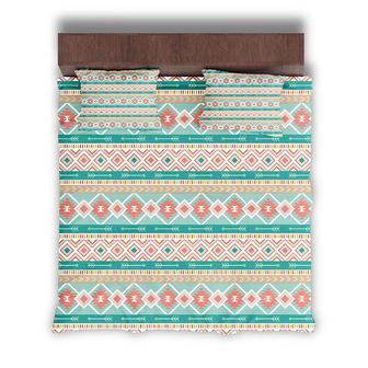 Boho Tribal Line Pattern Multicolor Ethnic Mudcloth Home 3 Pieces Bedding Set - Seseable