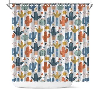 Cactus Cute And Colorful Seamless Pattern Boho Shower Curtain - Seseable