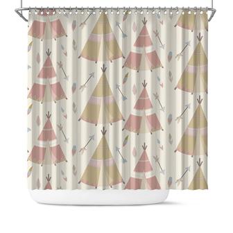 Camping Tent Boho Woodland Animal Paper Pattern Shower Curtain - Seseable
